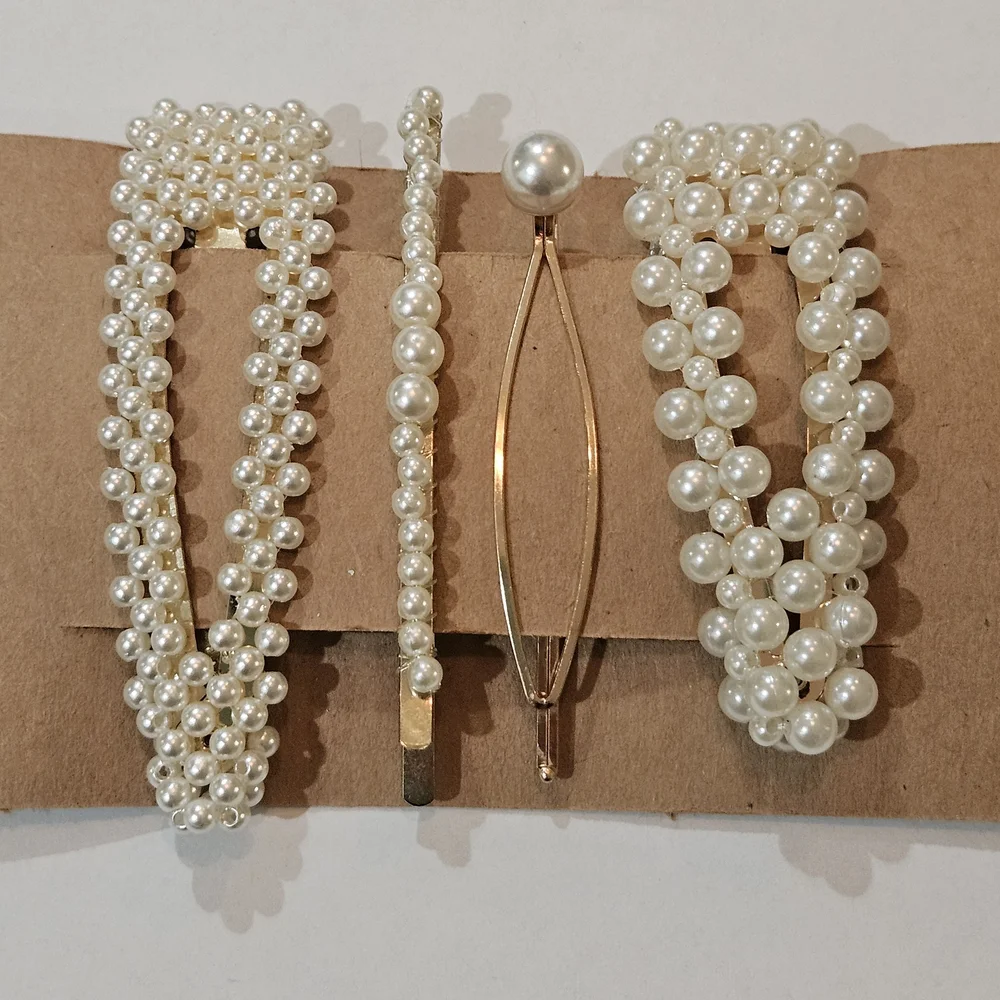 NWT Pearl Accent Hair Clip And Pin Set Wedding Feminine Preppy Avant Garde - Picture 2 of 11